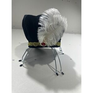 Kids Renaissance Velvet Beret Hat Black Gold Trim White Feather Costume Hat